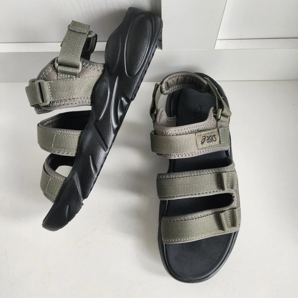 *Asics Gel Bondal Mens 9/ Womens 10.5 Mantle Green Black Strappy Utility Sandals
